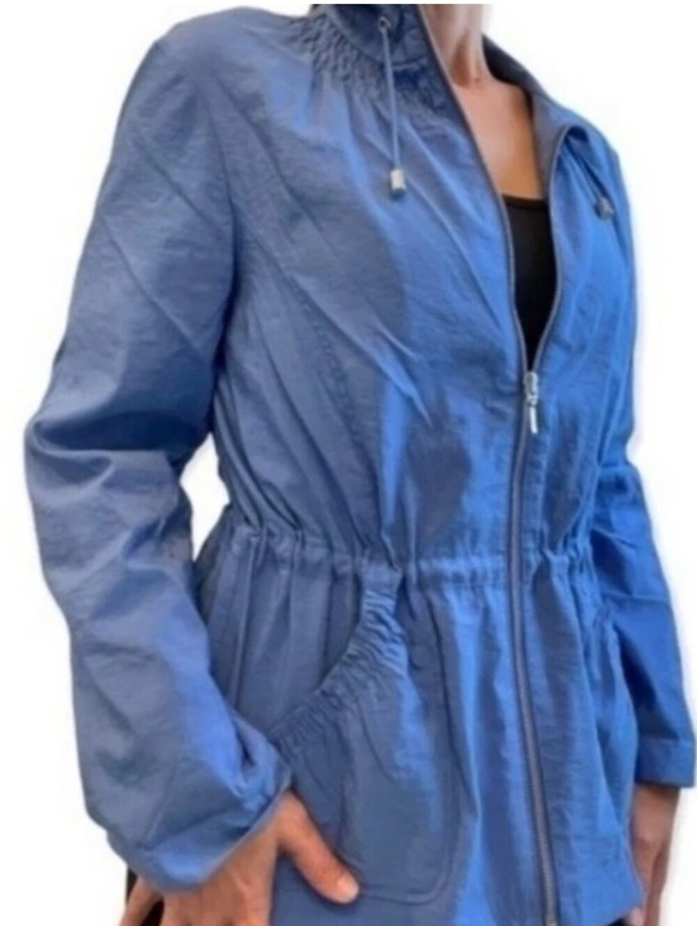 CHICO'S zenergy size Medium Full Zip Adjustable Waist Athleisure Jacket Blue - Picture 15 of 16